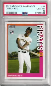 2022 ARCHIVES SNAPSHOTS #26 ONEIL CRUZ RC PITTSBURGH PIRATES PSA GEM MINT 10 - Picture 1 of 2