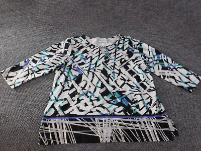 Alfred Dunner Top Medium blue geometric womens pullover blouse stretch - Image 1 of 4