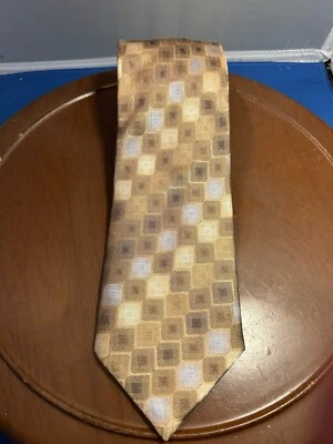 Corbata geométrica Haggar para hombre marrón 100 % seda hecha a mano Foto 1 de 4