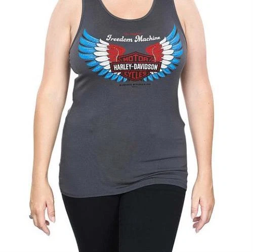 Women Harley-Davidson Patriotic Wings Scoop Neck Gray Tank 2XLarge HT4697GRY