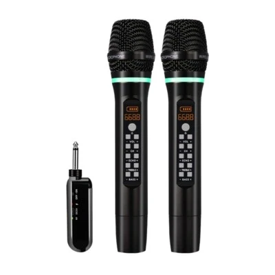 2PCS Microfono Wireless UHF Professionale Sistema Microfonico Portatile Karaoke con Ricevitore - Immagine 1 di 4