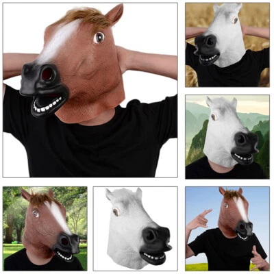 Halloween Horse Head Mask Fancy Dress Adult Horse Head Latex Cosplay Costume - Image 1 of 4