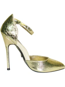 Highest Heel Womens 4.5" d'Orsay Pump Ankle Strap Gold Met Snake PU Shoes - Picture 1 of 1