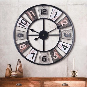 Difettoso! Orologio da Parete in Metallo a Griglia Industriale Grande 57cm - Foto 1 di 8