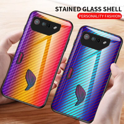For Asus ROG Phone 7, Luxury Carbon Fiber Glass Shell TPU Bumper Case Cover - Image 1 of 4