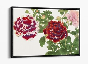 SEIYO SEKA ZUFU, PETUNIA FLOWER UKIYOE-FLOAT EFFECT FRAMED CANVAS WALL ART PRINT - Picture 1 of 12