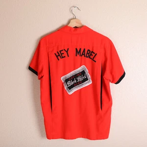 Vtg 50s Advertising Rayon Bowling Shirt "Hey Mabel" Carling Black Label Beer M/L - Picture 1 of 18