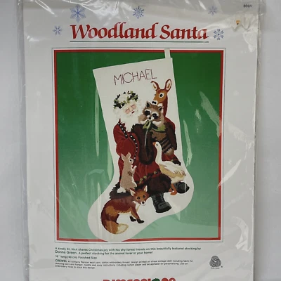Dimensions WOODLAND SANTA Donna Green Sealed 8069 Crewel Embroidery Stocking Kit - Image 1 of 4