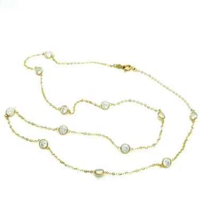 Certified Natural Diamond By The Yard Bezel Station 16" Necklace 14k Yellow Gold - Picture 1 of 13