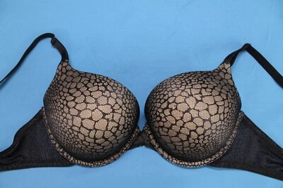 SELF EXPRESSIONS MAIDENFORM Black LEOPARD PRINT LACE/MESH Padded PUSH-UP BRA 36C - Image 1 of 4