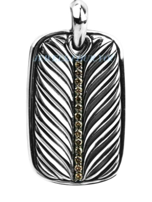 DAVID YURMAN AMAZING CHEVRON PAVE COGNAC DIAMONDS 0.34 PENDANT DOG TAG #117 NEW - Image 1 of 4
