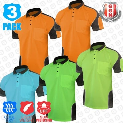 3x Hivis Work Polo Shirts, Safety Workwear Chest Pocket Orange Yellow Pink Lime - image 1 of 4
