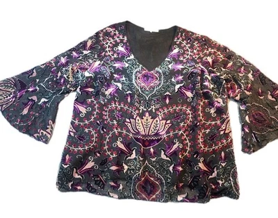 Blusa Top Terciopelo Burnout 2X Transparente Gótico Bruja Negra Talla Grande Mangas Acampanadas Fluidas Foto 1 de 4