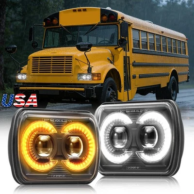 Faros LED brillantes de 2 piezas de 7x6" para autobús escolar International 3800 más nuevos Foto 1 de 4