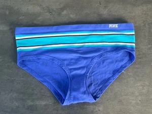 VINTAGE 2015 VICTORIA'S SECRET PINK YOGA STRIPED PANTY BOLD BLUE TEAL LARGE - Picture 1 of 4