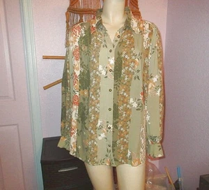 Andree by Unit Patchwork Floral Tunic Top Size 2X Button Up Cottagecore Romantic - Picture 1 of 9