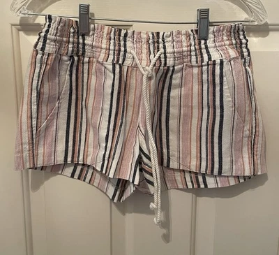 Pantalones Cortos de Playa Roxy Rayas Oceanside Talla Pequeña Mezcla de Lino Surf Coastal Resort Foto 1 de 4