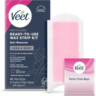 VEET Sugar Wax Strips 40ct Body & Bikini Hair Removal Kit w/ Shea Butter + Wipes - Image 1 of 4
