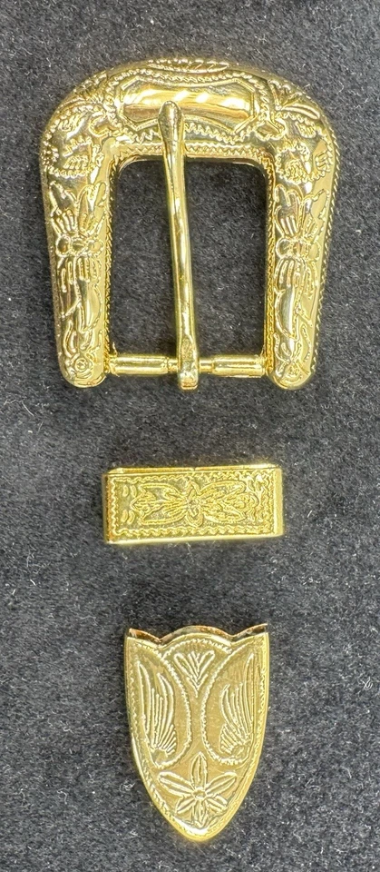 "Juego de 3 hebillas de cinturón florales en tono dorado occidental se adapta a banda de sombrero de cuello de cinturón de 11/16""" Foto 1 de 4
