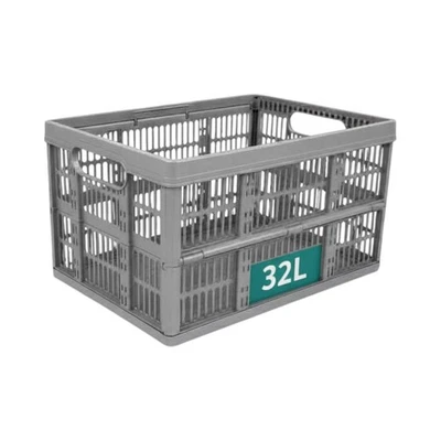32 Litre Collapsible Plastic Storage Crate Box Stackable Home Office Garage Car - Image 1 of 4
