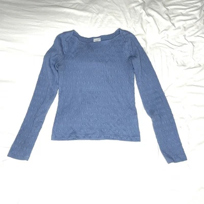 Abercrombie Kids Girls Textured Blue Heather Long Sleeve Henley Top L/XL 13/14 - Image 1 of 4