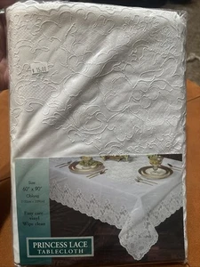Erlene Home Fashion White Princess Lace Tablecloth 60”X90”Oblong Vinyl Easy Care - Picture 1 of 3