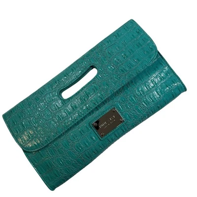 Nine West Faux Patent Leather Alligator Print Embossed Clutch Sleek Versatile - Image 1 of 4