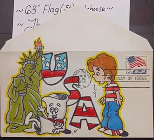 1963 Flag (.5c) FIRST DAY COVER~ Hand Drawn Colored 1/1~ Schoolhouse Rock - Picture 1 of 2