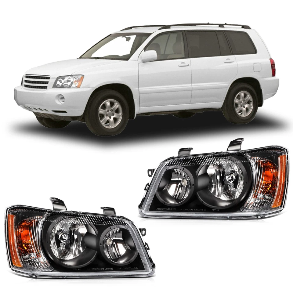 For 2001-2007 Toyota Highlander Headlight Assembly Black Housing Left+Right - Imagem 1 de 4