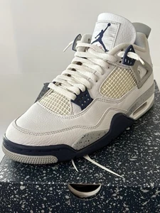 Air Jordan 4 Retro Blanco/Azul Marino Medianoche Talla 9 con Caja Original - Imagen 1 de 24