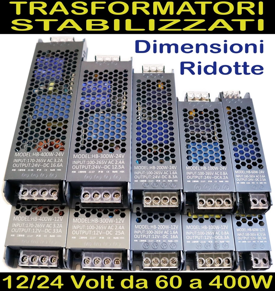 Alimentatore Slim Corto 12 24V Striscia Led Trasformatore Stabilizzato Compatto - Immagine 1 di 1