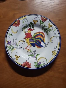 Tabletops Gallery Plate Rooster Floral Rim Blue Rim - Picture 1 of 4