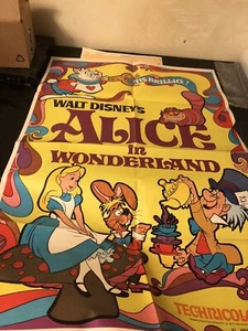 1974 Alice In Wonderland Psychedelic Release Movie Poster Window Card Disney - Picture 1 of 8