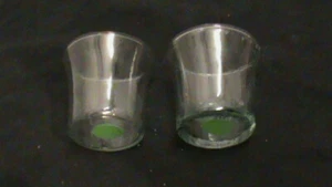 Tall Clear Lip Votive / Tealight Cups, PAIR, Green Dot, J33 - Picture 1 of 6