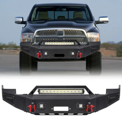 Parachoques delantero de acero Aaiwa con placa de cabrestante y luces LED para Dodge Ram 1500 2009-2012 Foto 1 de 4