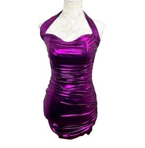 Purple Mini Dress Metallic Look Bodycon Women’s UK Size XS - Picture 1 of 7