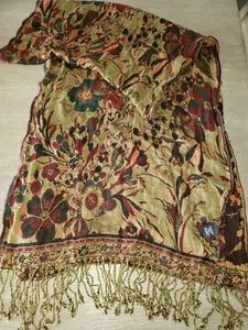 womens GREEN DARK RED FLORAL FABRIC SCARF 70 X 19 INCH WORK WEAR NICE! - Picture 1 of 1