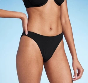 Shade & Shore High Leg Cheeky Bikini Bottom Womens X-Small Textured Black - Picture 1 of 8