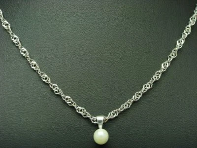 925 Argento Sterling Collana Pendente con Perle Ricoperto/6,6g/23,5 CM - Immagine 1 di 3