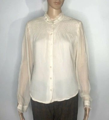 Top BCBG MaxAzria Seda Manga Larga Talla M Abotonado Crema Carrera Formal Foto 1 de 4