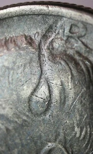 1977 P Kennedy half dollar error, obverse struck through object (string?) - Picture 1 of 9