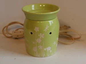 Scentsy Green Candle Wax Warmer 18885 Dragonflies Butterflies Flowers WORKS! - Picture 1 of 12