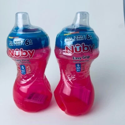 2x Nuby Trainer Sippy Cup Fácil Agarre Sin Derrames Suave Flex Spout, 10oz 300 ml - Rojo Foto 1 de 4
