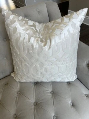 Almohada decorativa Z Gallerie *MÓNACO* SNOW brocado terciopelo 21x21 NUEVO inserto de plumón Foto 1 de 4