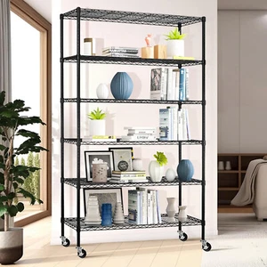 6 Tier Wire Shelving Units 48"x 18"x 72" Commercial Storage Shelves Strong Steel - Picture 1 of 10