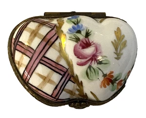 LIMOGES France PEINT MAIN DOPPIO CUORE portagioie con cerniera - plaid e floreale - unico - Foto 1 di 7
