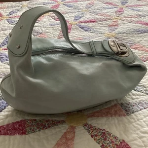 Rare Marc Jacobs seafoam blue Distressed Push Lock Leather round Hobo Bag italy - Picture 1 of 24