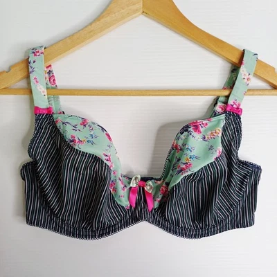 Freya Bra 10F Blue Green Striped Floral Soft Cup Underwire - image 1 of 4