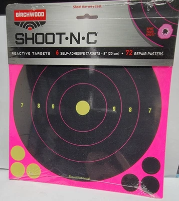 Objetivos reactivos rosa Birchwood Casey Shoot-N-C 8" - Paquete de 6 Foto 1 de 2