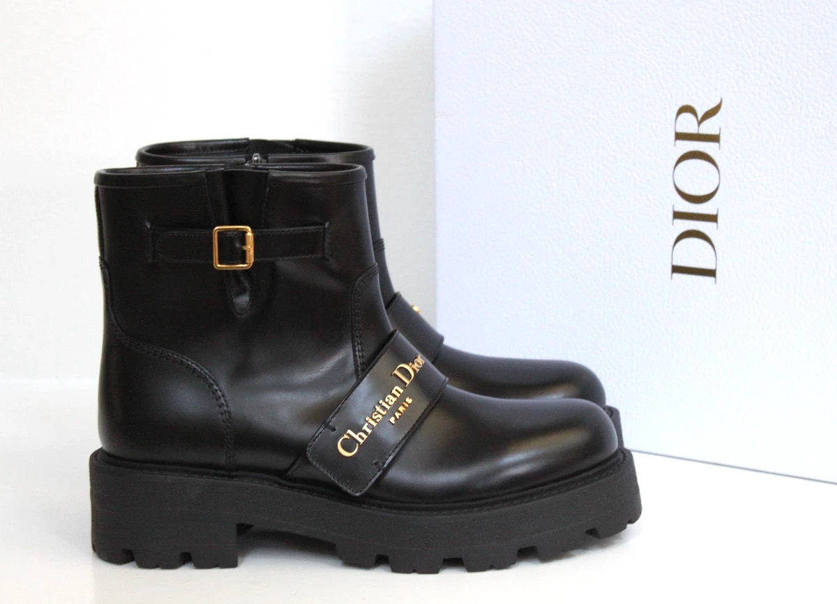 sz 7 / 37.5 Christian Dior D-Quest Black Leather Logo Biker Short